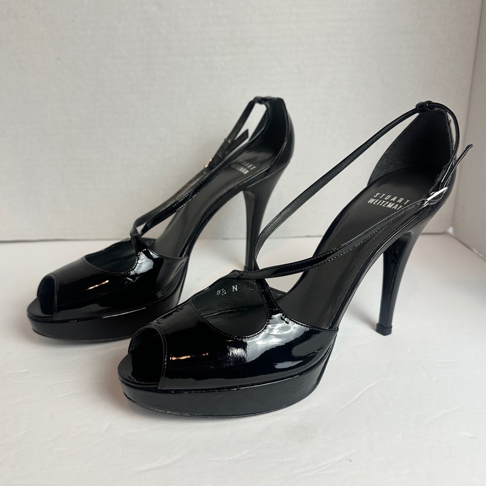 Stuart Weitzman Black Exert Platform Stiletto Patent Leather Heels Size 8.5 - Picture 4 of 16